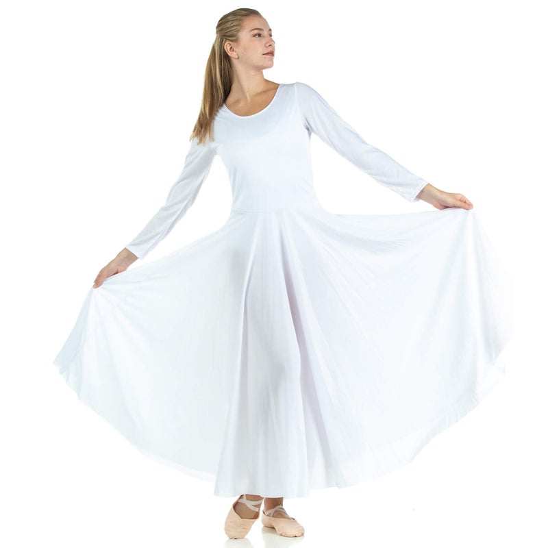 Danzcue Womens Praise Loose Fit Full Length Long Sleeve Dance Dress, White, XX-Large - Image 2